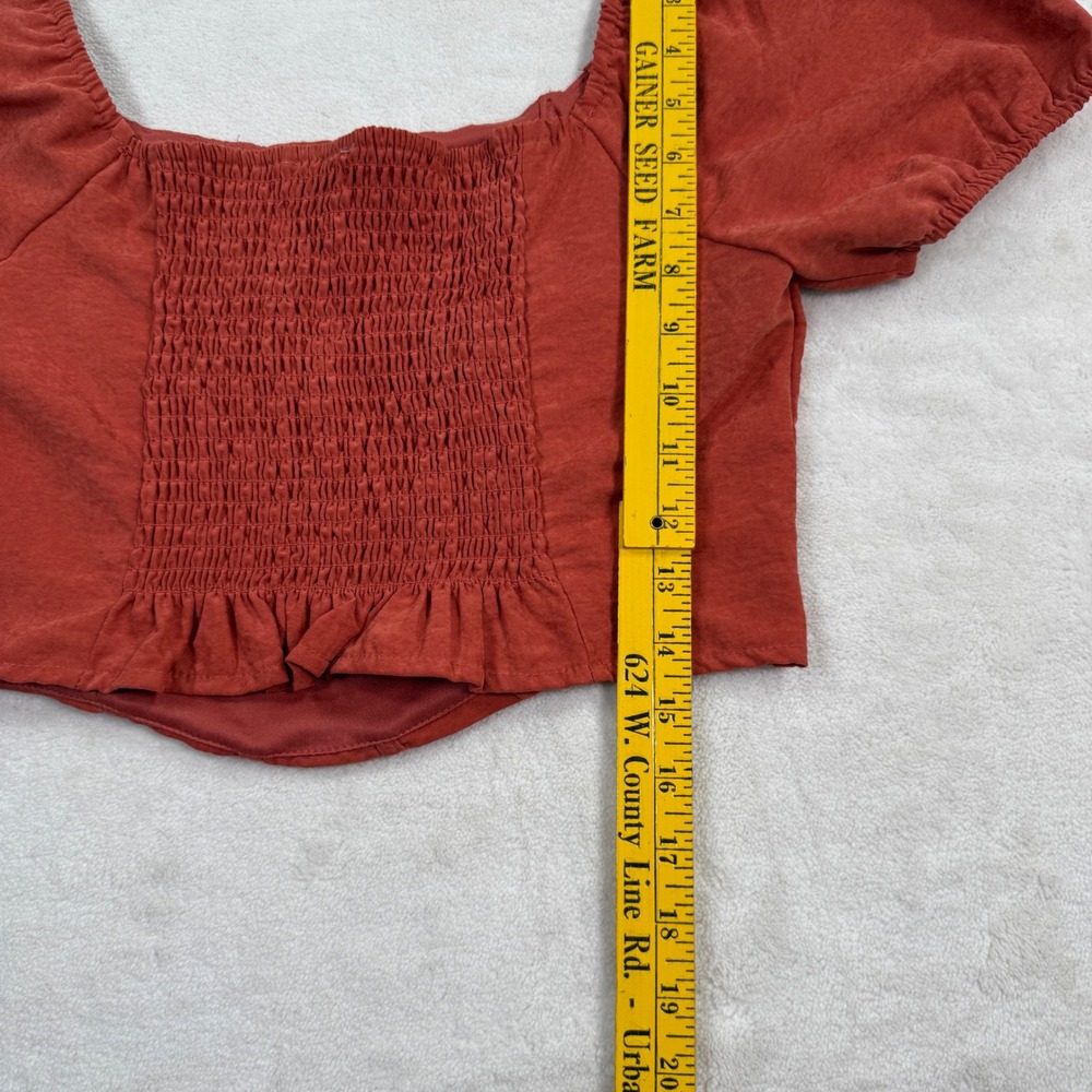 Kirious Los Angeles Rust Orange Corset‎ Crop Top Smocked Back Puff Sleeve Medium - Picture 4 of 5